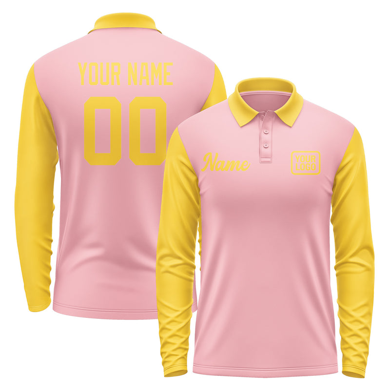 Custom Light Pink Gold Long Sleeve Polo Shirt Pl213030B130