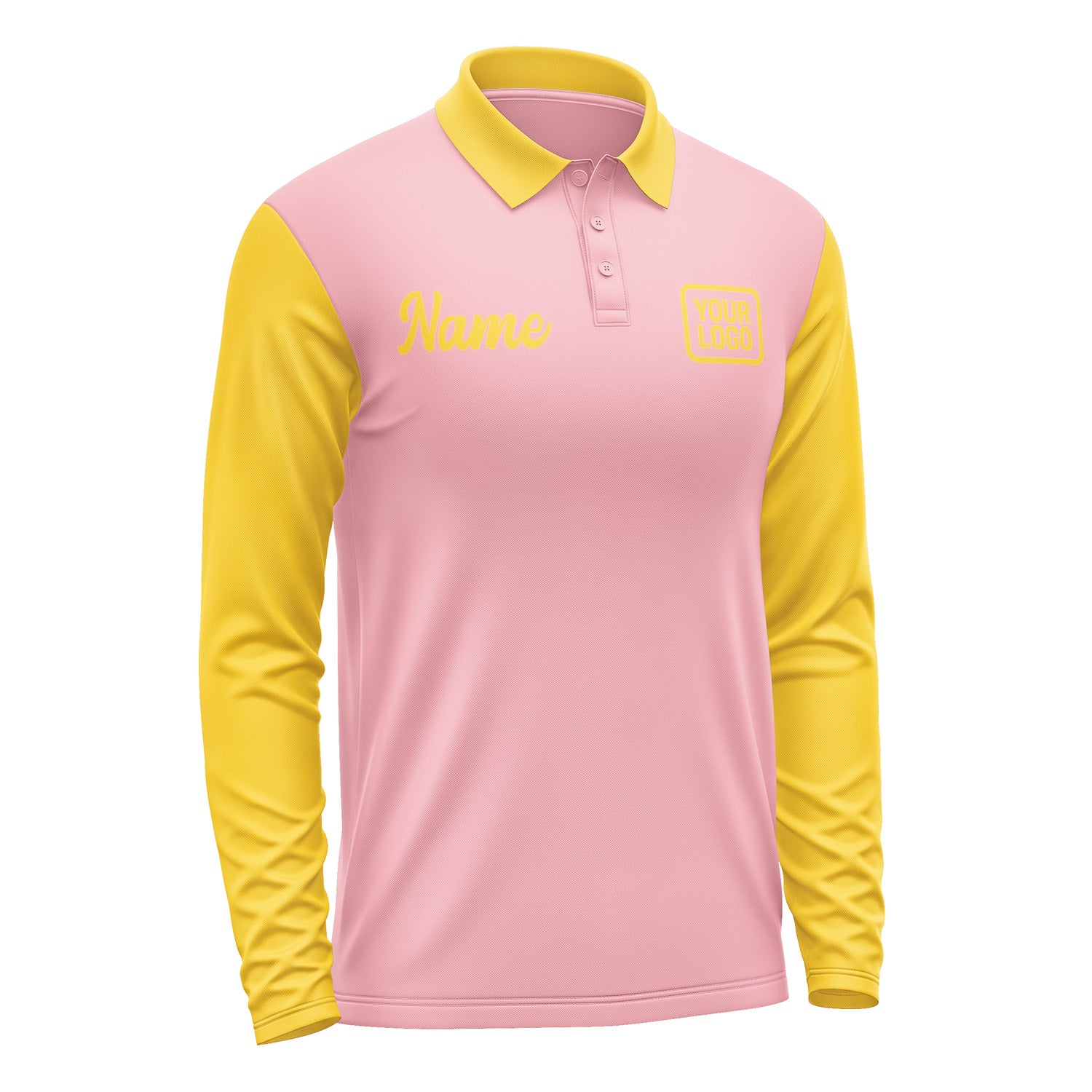 Custom Light Pink Gold Long Sleeve Polo Shirt Pl213030B130