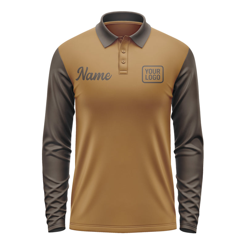 Custom Khaki Brown Long Sleeve Polo Shirt Pl220101B101