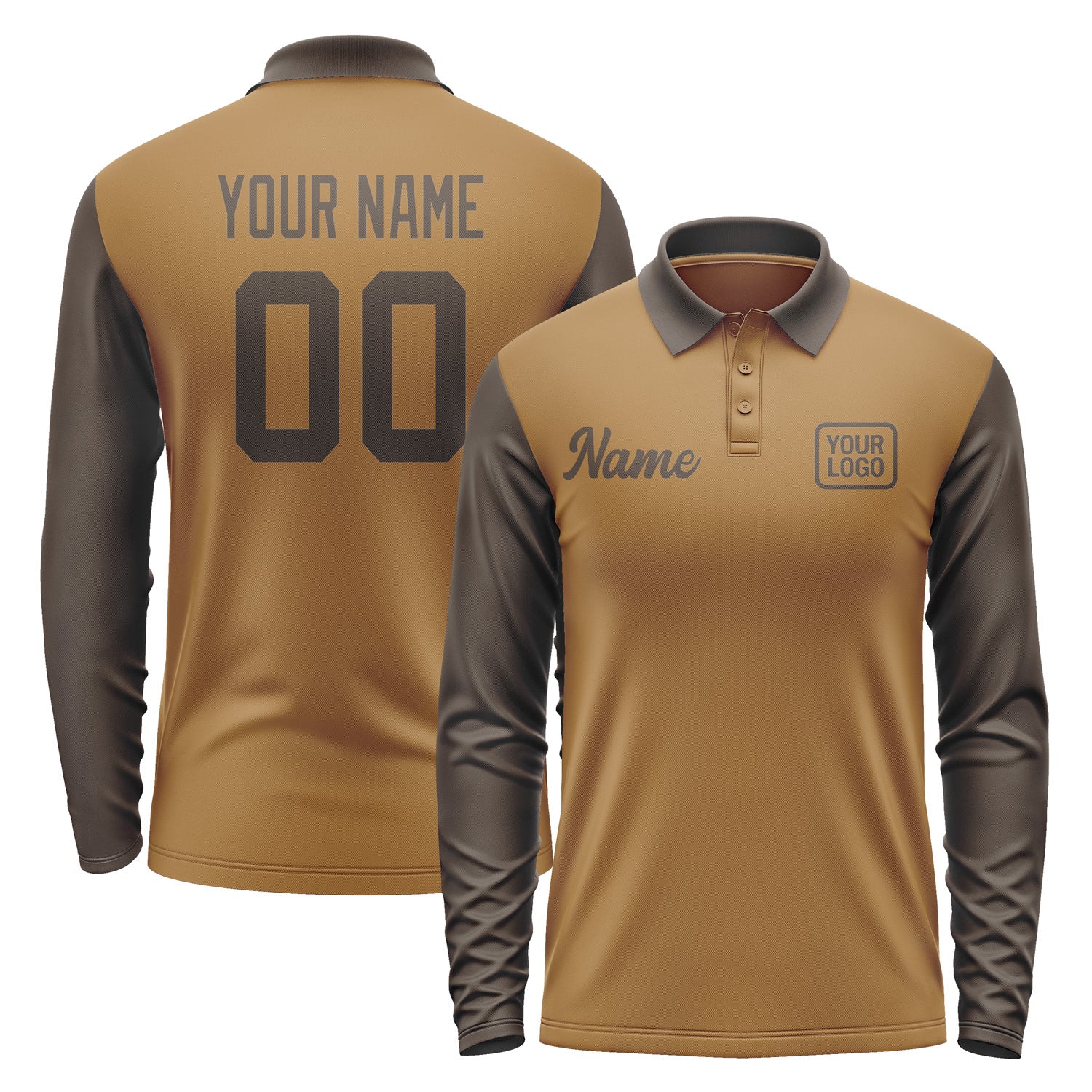 Custom Khaki Brown Long Sleeve Polo Shirt Pl220101B101