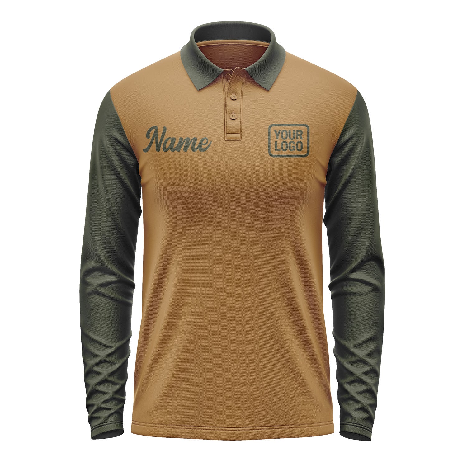 Custom Khaki Olive Long Sleeve Polo Shirt Pl220202B102
