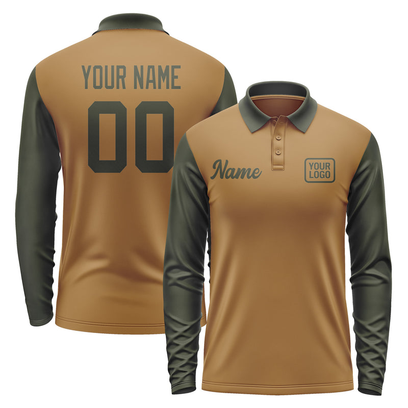 Custom Khaki Olive Long Sleeve Polo Shirt Pl220202B102