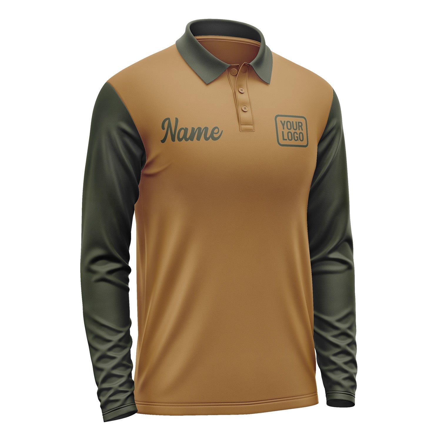 Custom Khaki Olive Long Sleeve Polo Shirt Pl220202B102