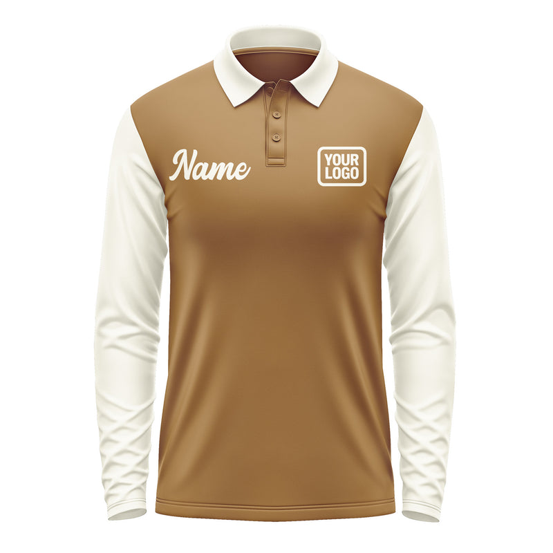 Custom Khaki Cream Long Sleeve Polo Shirt Pl220303B103