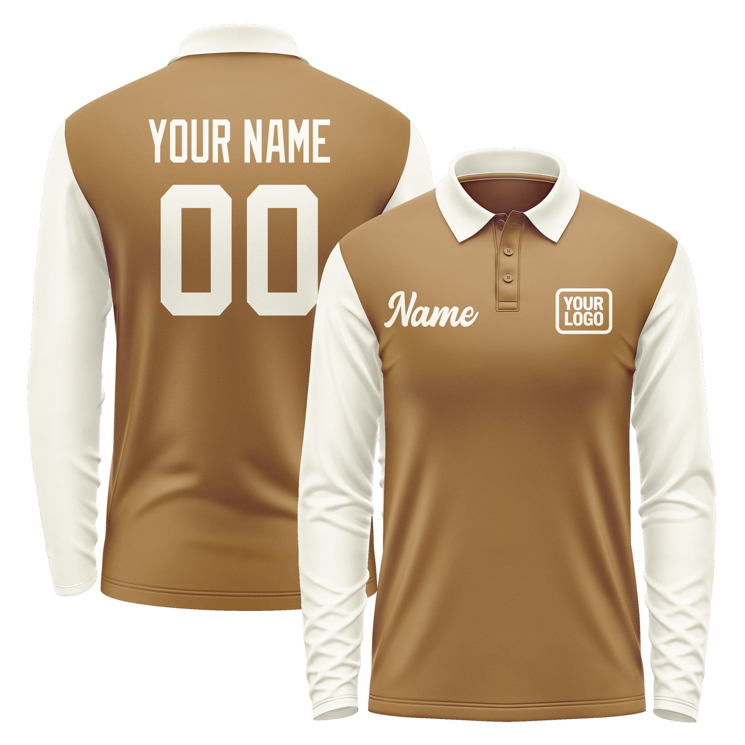 Custom Khaki Cream Long Sleeve Polo Shirt Pl220303B103