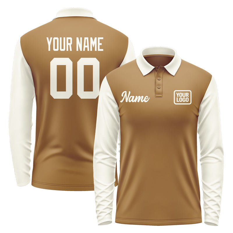 Custom Khaki Cream Long Sleeve Polo Shirt Pl220303B103