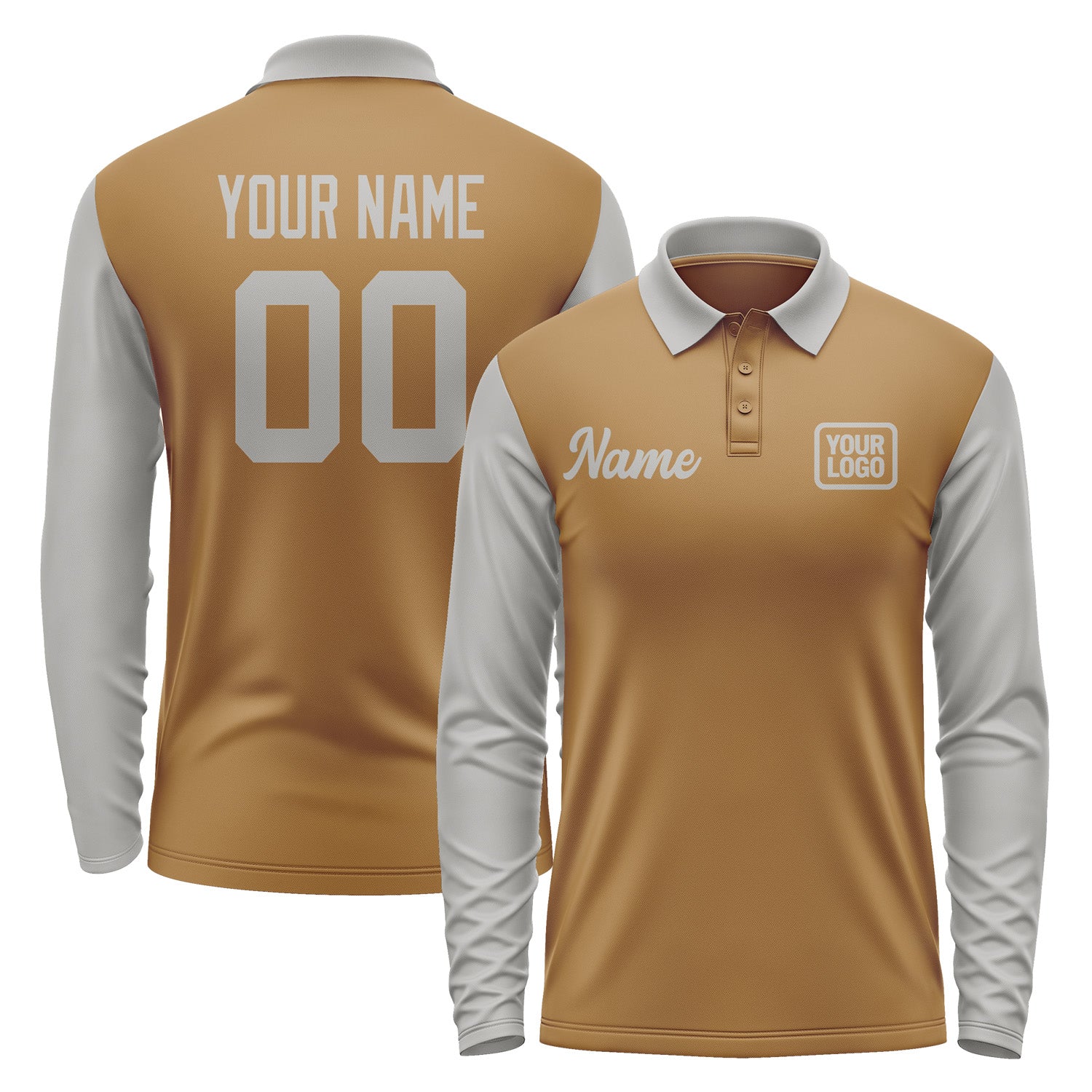 Custom Khaki Gray Long Sleeve Polo Shirt Pl220404B104