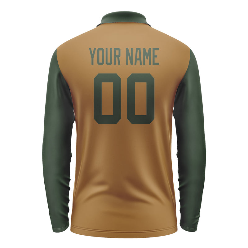 Custom Khaki Dark Green Long Sleeve Polo Shirt Pl220606B106