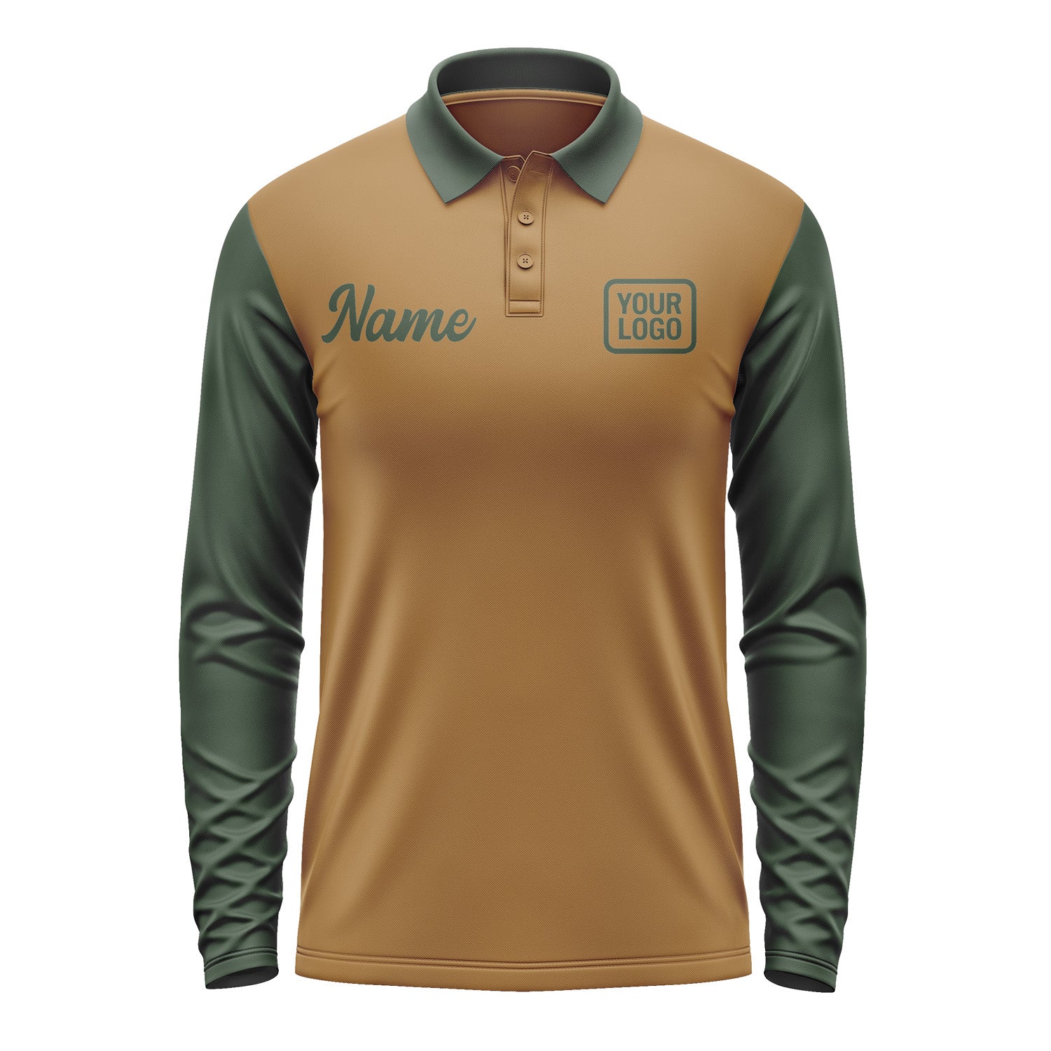 Custom Khaki Dark Green Long Sleeve Polo Shirt Pl220606B106