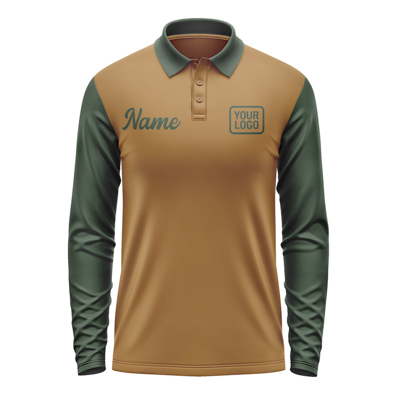 Custom Khaki Dark Green Long Sleeve Polo Shirt Pl220606B106