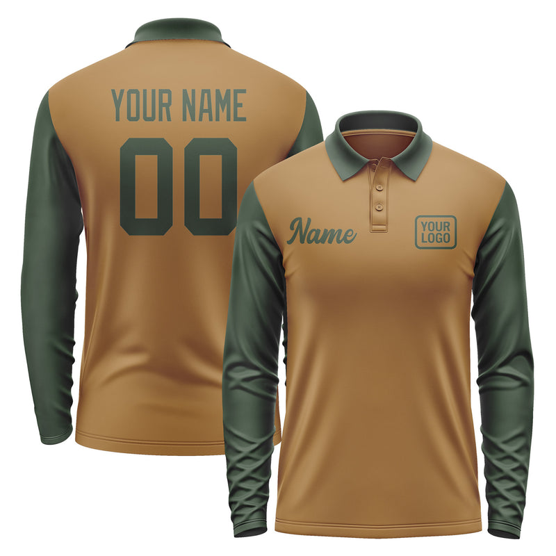Custom Khaki Dark Green Long Sleeve Polo Shirt Pl220606B106