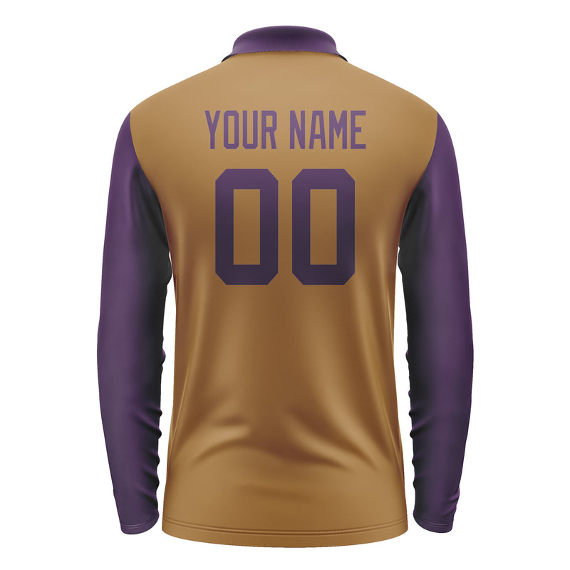 Custom Khaki Purple Long Sleeve Polo Shirt Pl220707B107