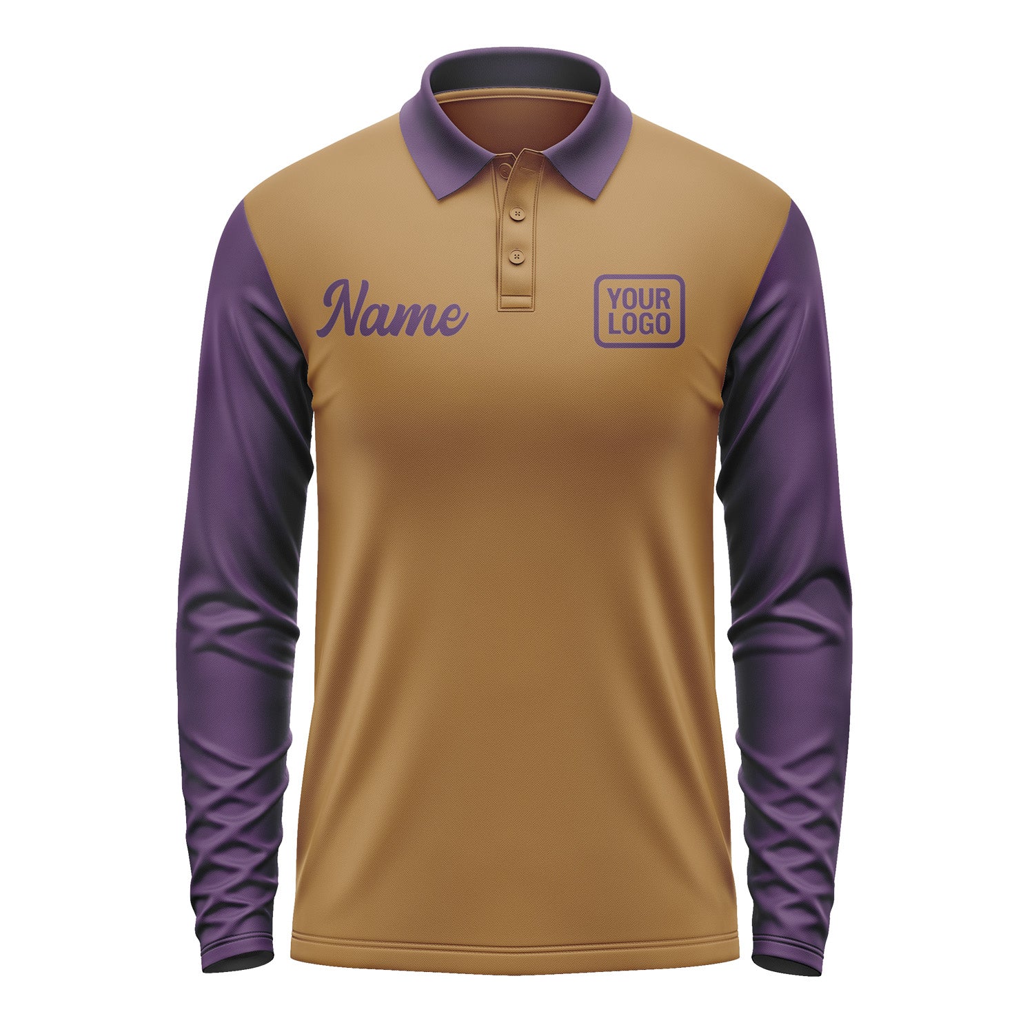 Custom Khaki Purple Long Sleeve Polo Shirt Pl220707B107