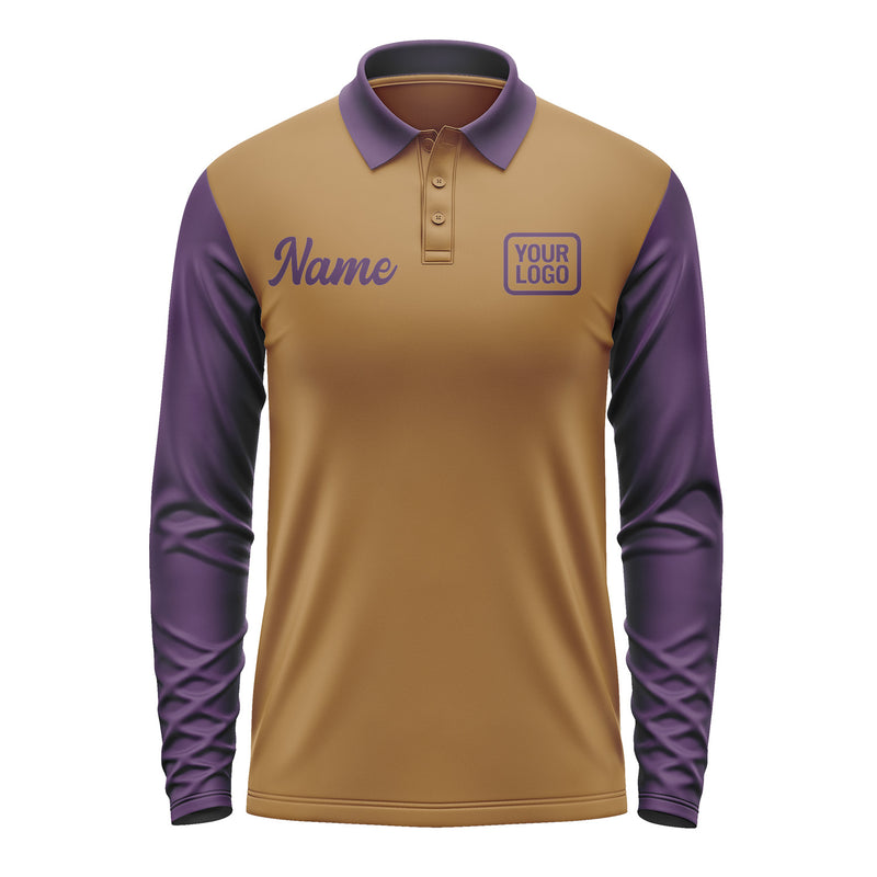 Custom Khaki Purple Long Sleeve Polo Shirt Pl220707B107