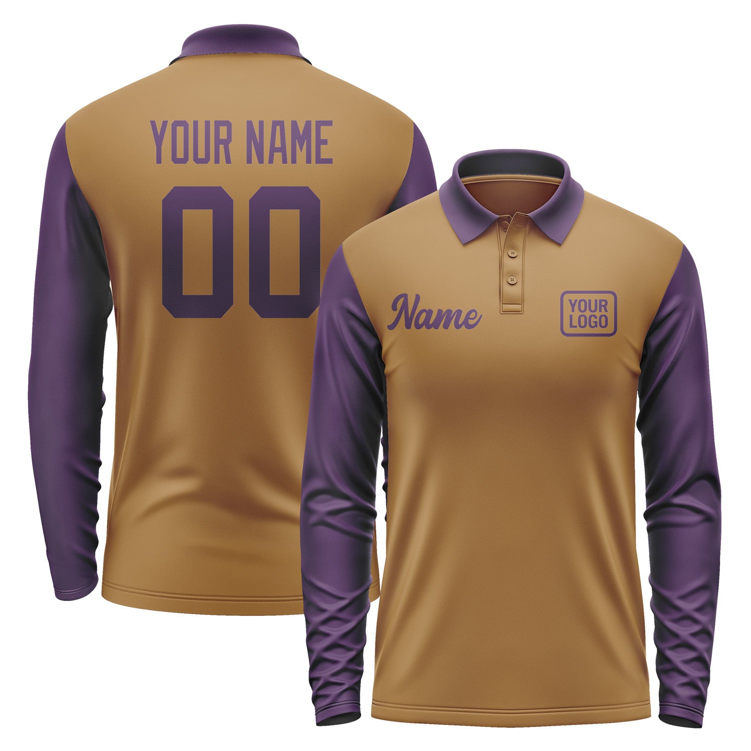 Custom Khaki Purple Long Sleeve Polo Shirt Pl220707B107