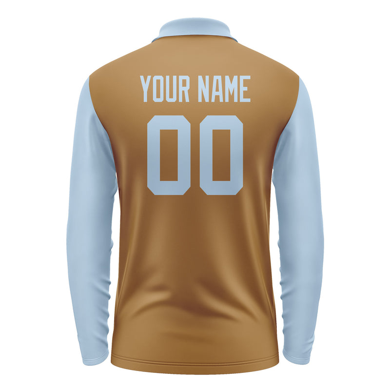 Custom Khaki Light Blue Long Sleeve Polo Shirt Pl220808B108