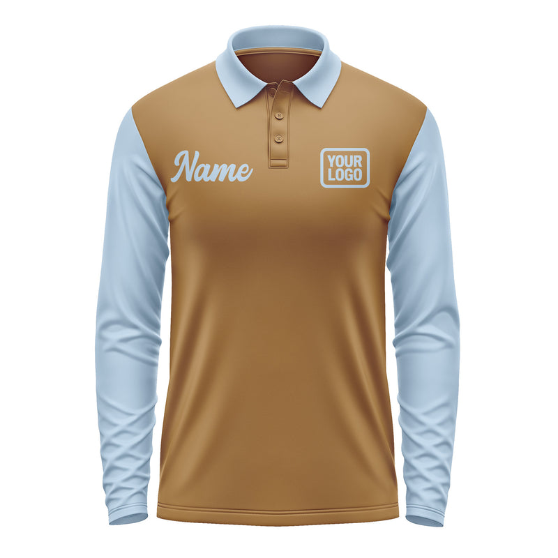 Custom Khaki Light Blue Long Sleeve Polo Shirt Pl220808B108