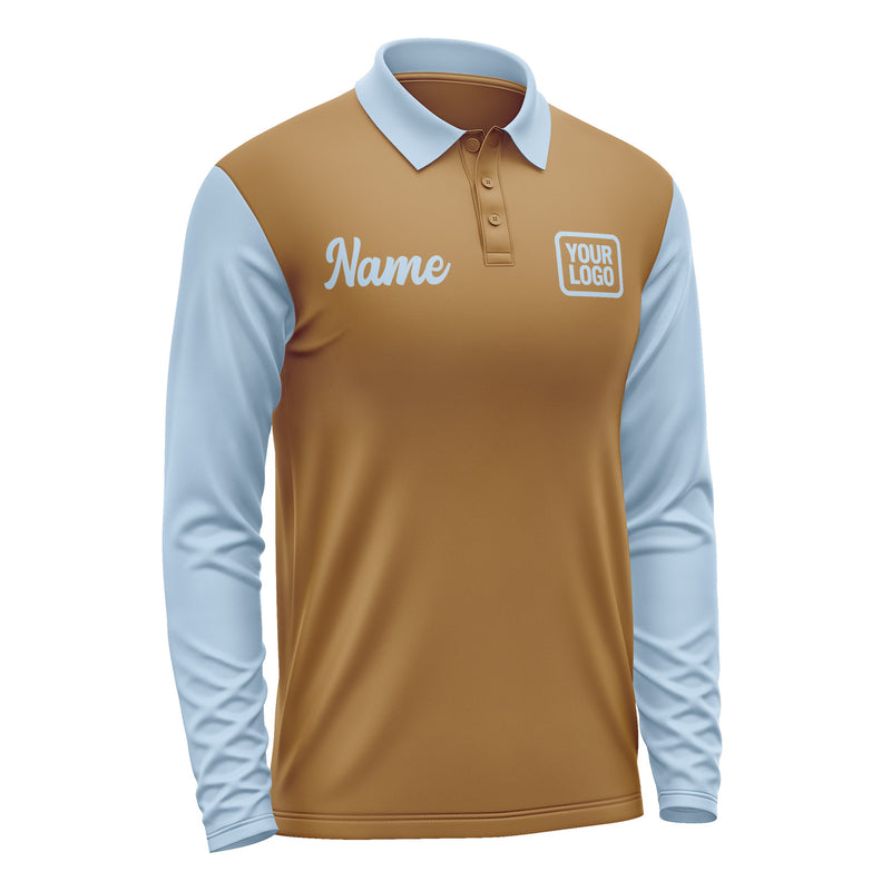 Custom Khaki Light Blue Long Sleeve Polo Shirt Pl220808B108