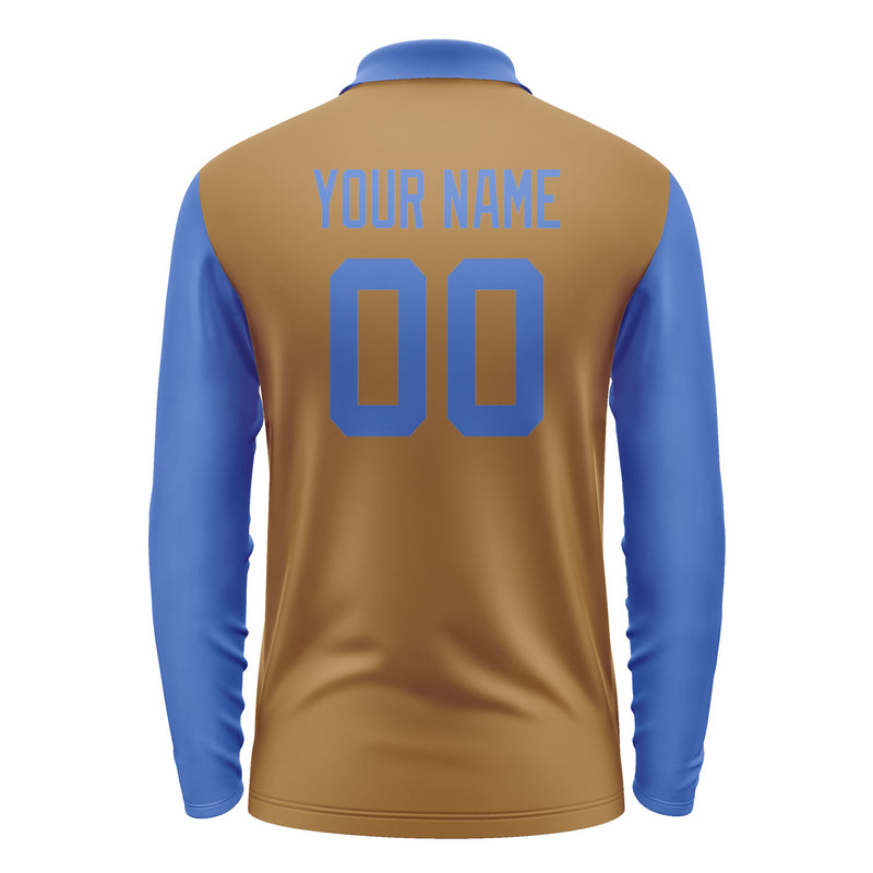 Custom Khaki Sky Blue Long Sleeve Polo Shirt Pl220909B109