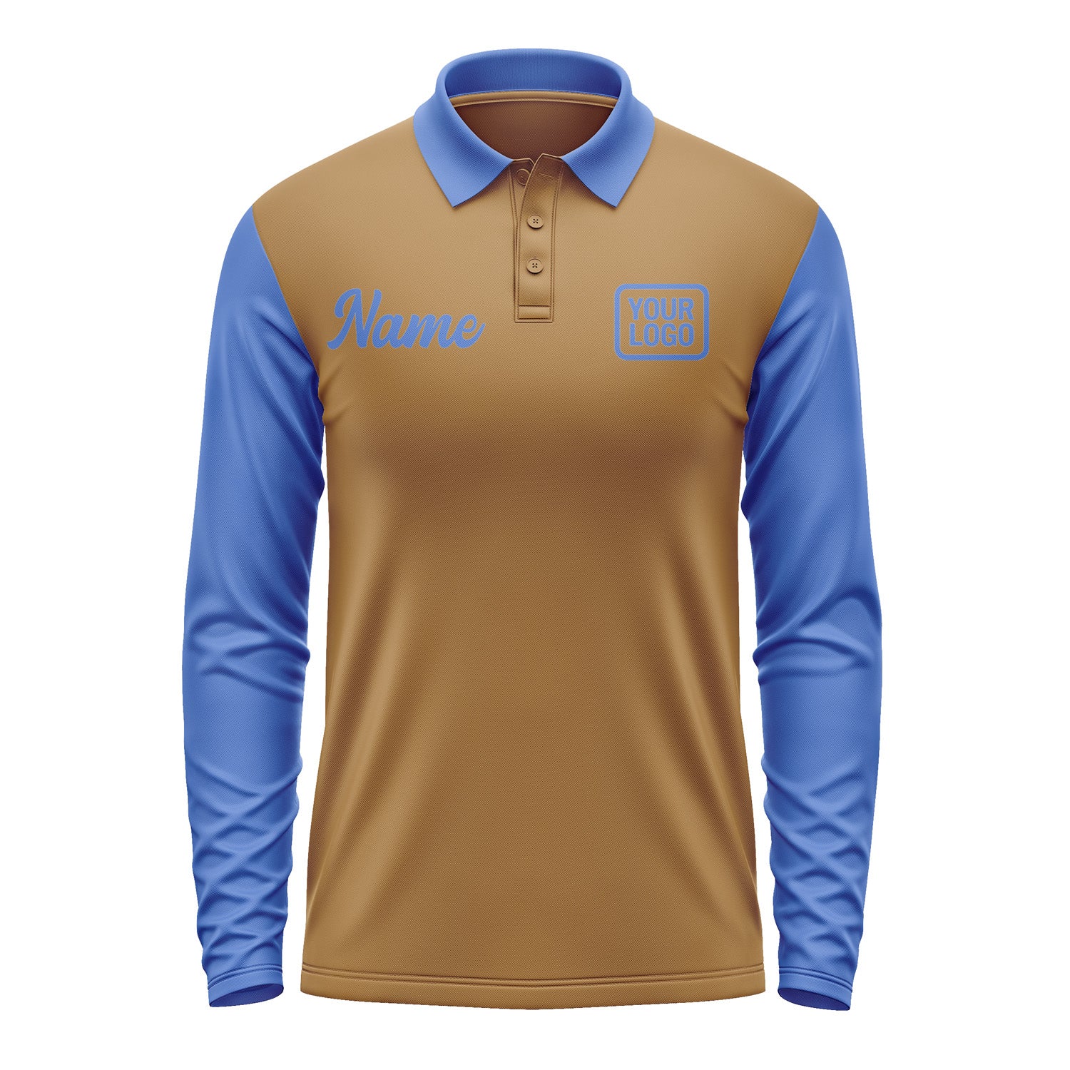 Custom Khaki Sky Blue Long Sleeve Polo Shirt Pl220909B109