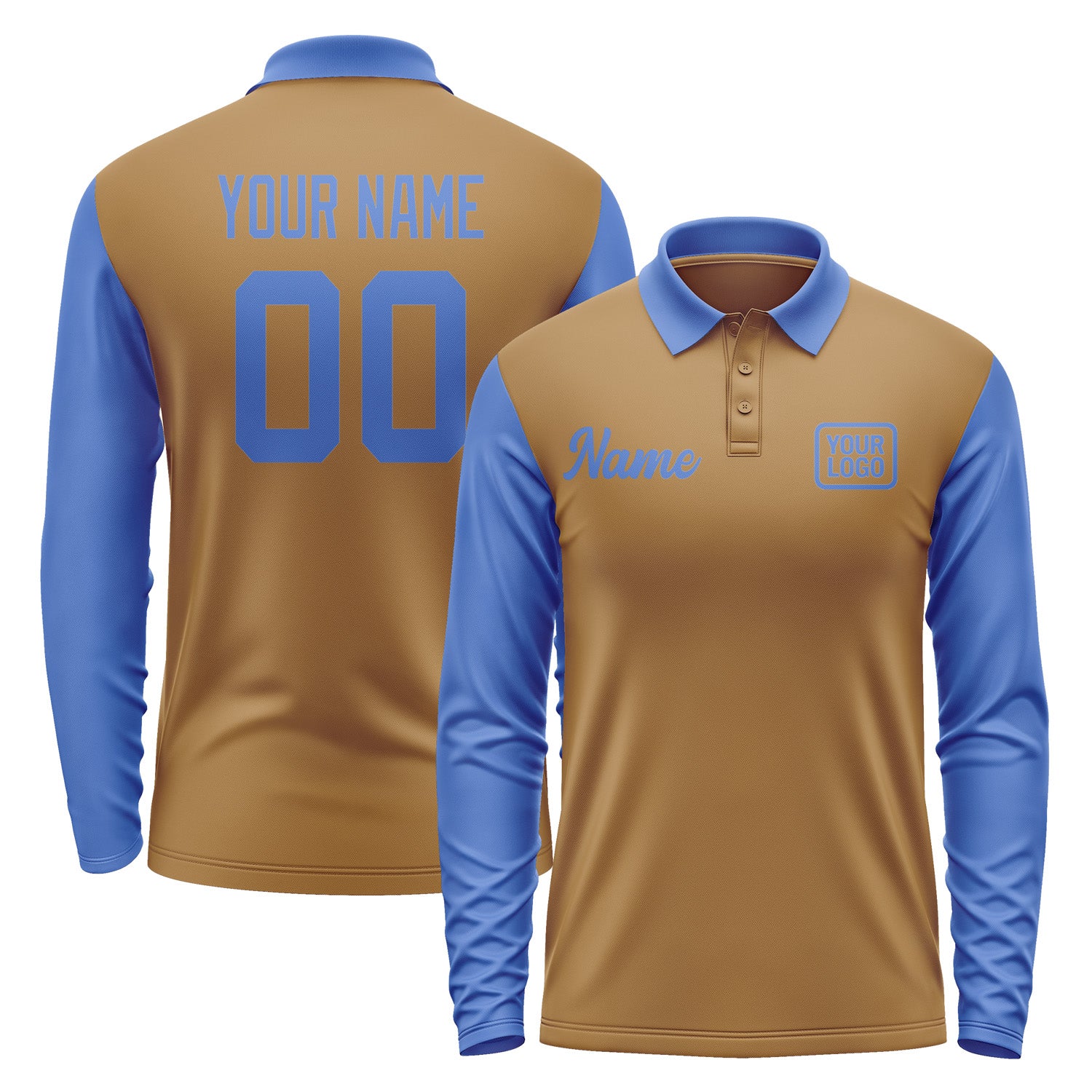 Custom Khaki Sky Blue Long Sleeve Polo Shirt Pl220909B109