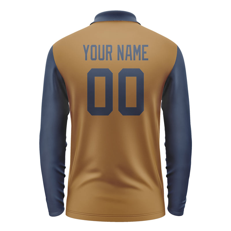 Custom Khaki Blue Long Sleeve Polo Shirt Pl221010B110