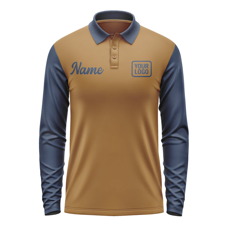 Custom Khaki Blue Long Sleeve Polo Shirt Pl221010B110