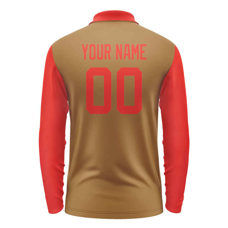 Custom Khaki Orange Red Long Sleeve Polo Shirt Pl221212B112
