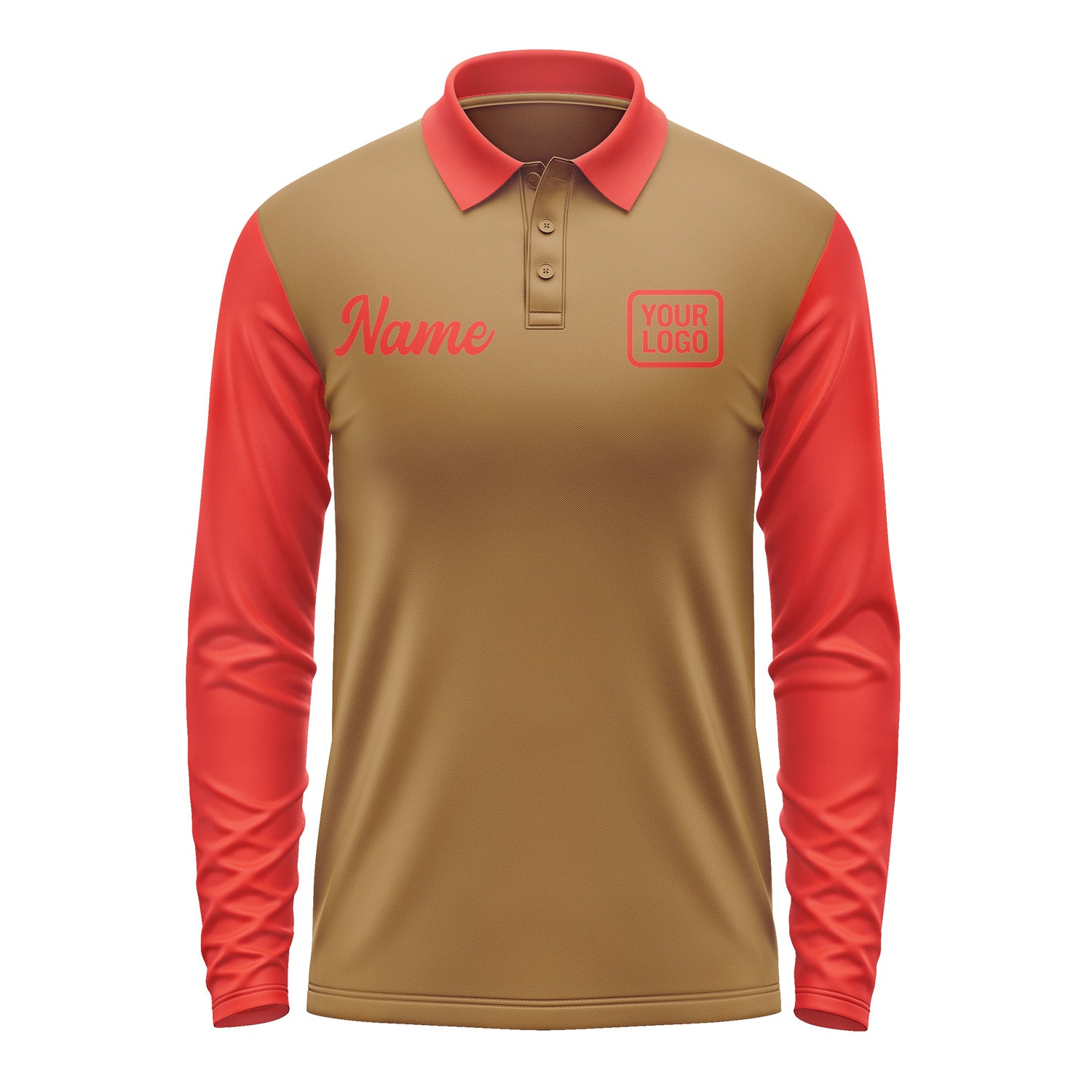 Custom Khaki Orange Red Long Sleeve Polo Shirt Pl221212B112