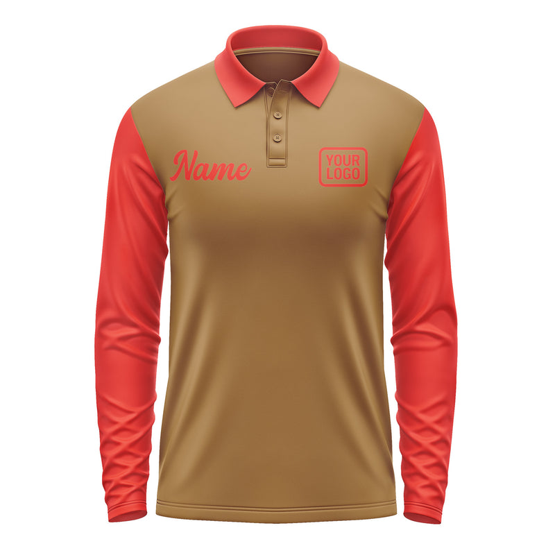 Custom Khaki Orange Red Long Sleeve Polo Shirt Pl221212B112