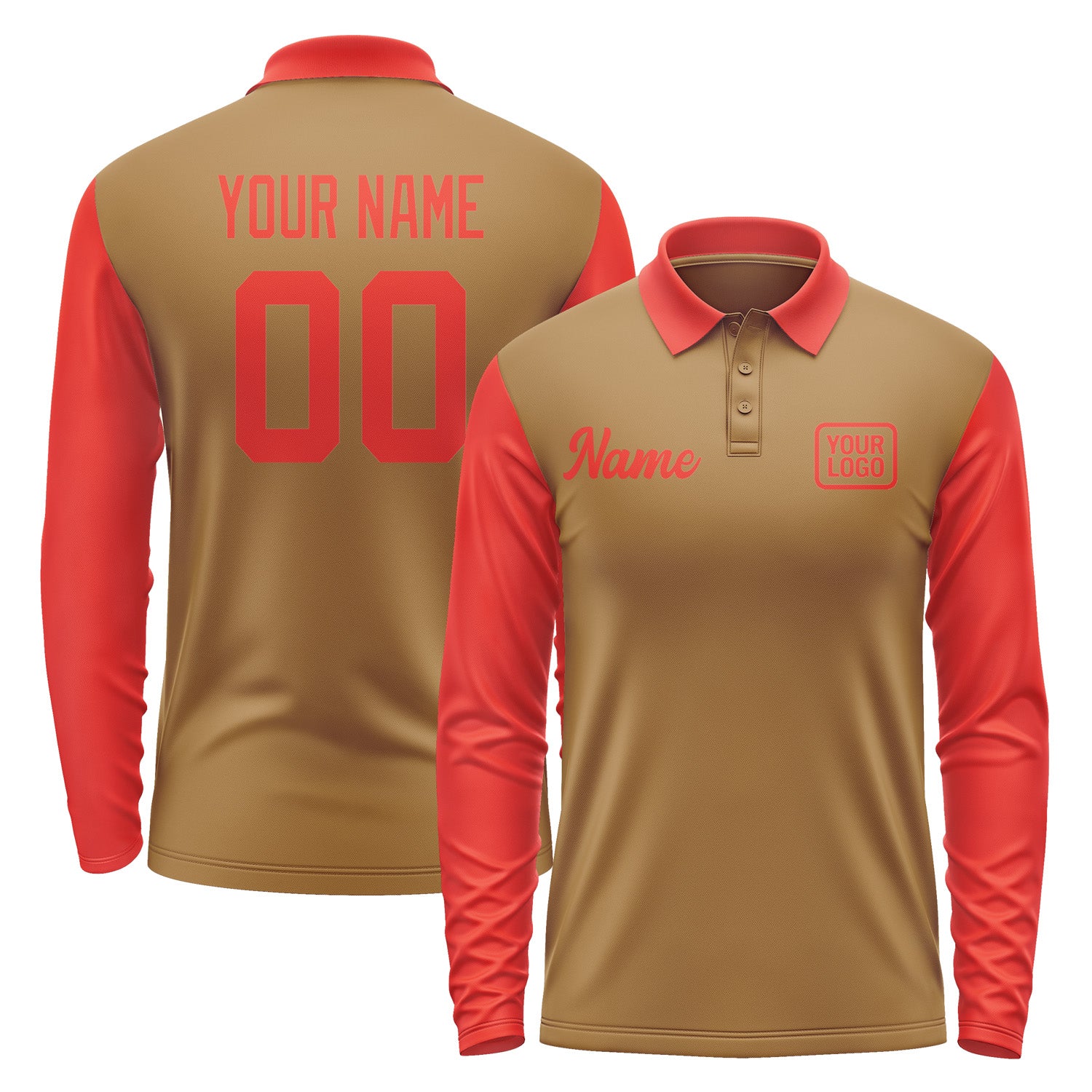 Custom Khaki Orange Red Long Sleeve Polo Shirt Pl221212B112