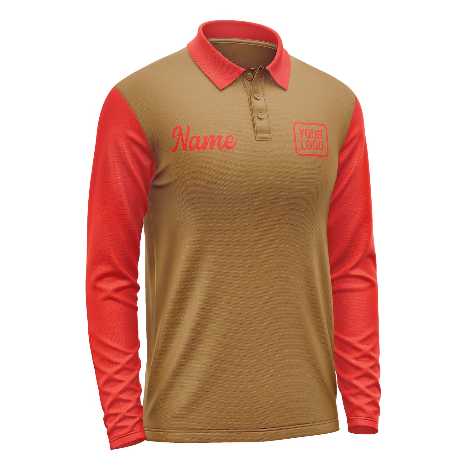 Custom Khaki Orange Red Long Sleeve Polo Shirt Pl221212B112