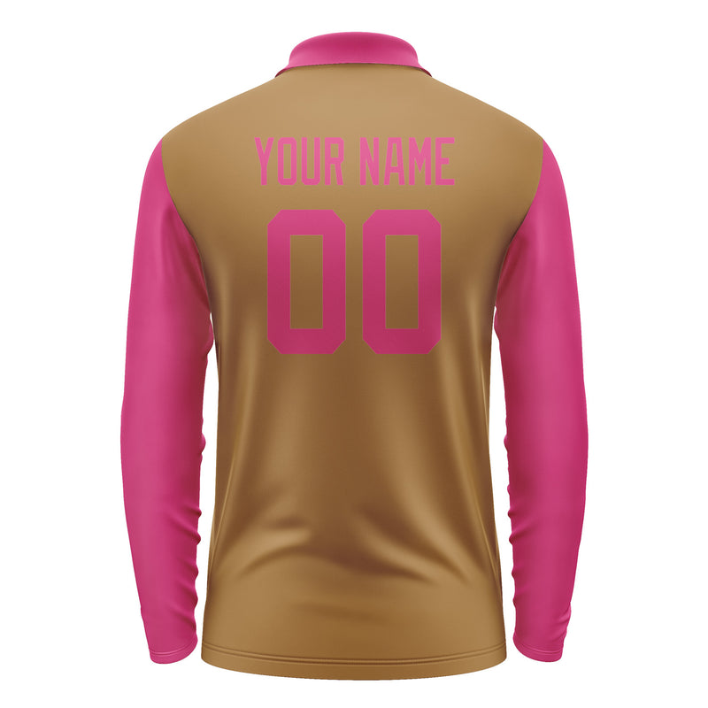 Custom Khaki Pink Long Sleeve Polo Shirt Pl221313B113