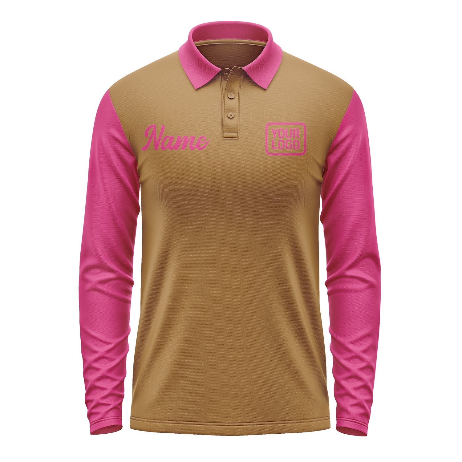 Custom Khaki Pink Long Sleeve Polo Shirt Pl221313B113