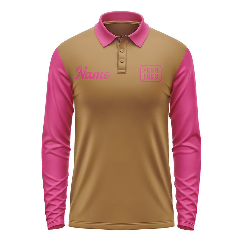 Custom Khaki Pink Long Sleeve Polo Shirt Pl221313B113