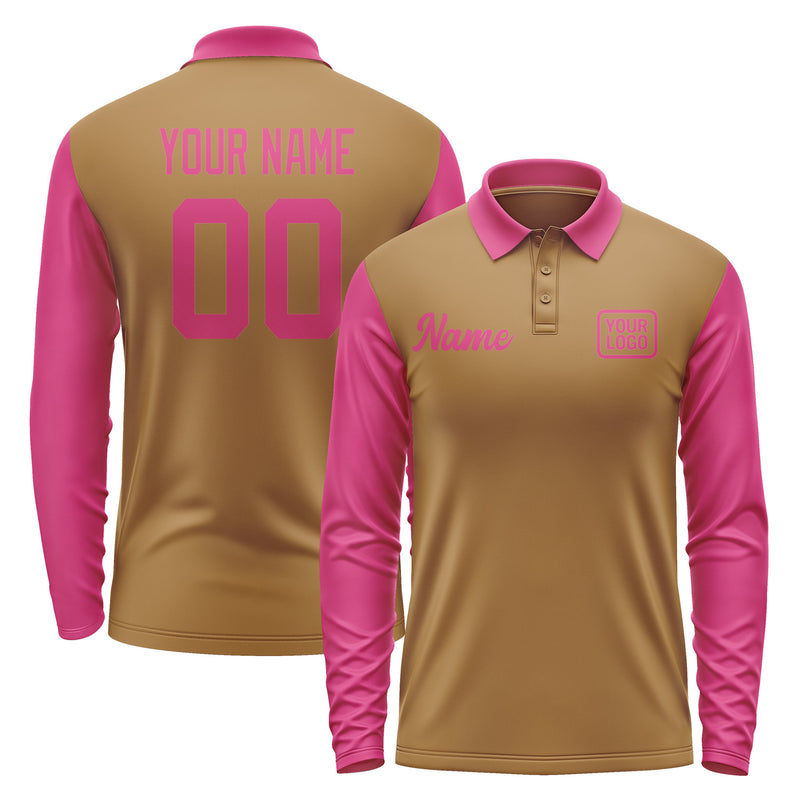 Custom Khaki Pink Long Sleeve Polo Shirt Pl221313B113