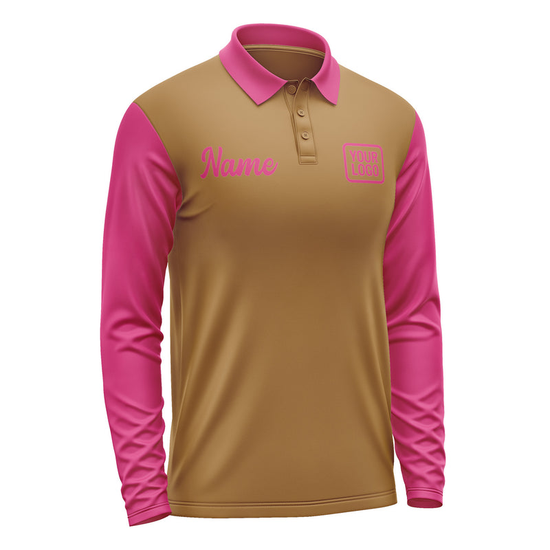 Custom Khaki Pink Long Sleeve Polo Shirt Pl221313B113