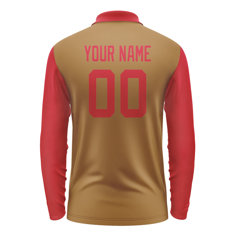 Custom Khaki Red Long Sleeve Polo Shirt Pl221414B114
