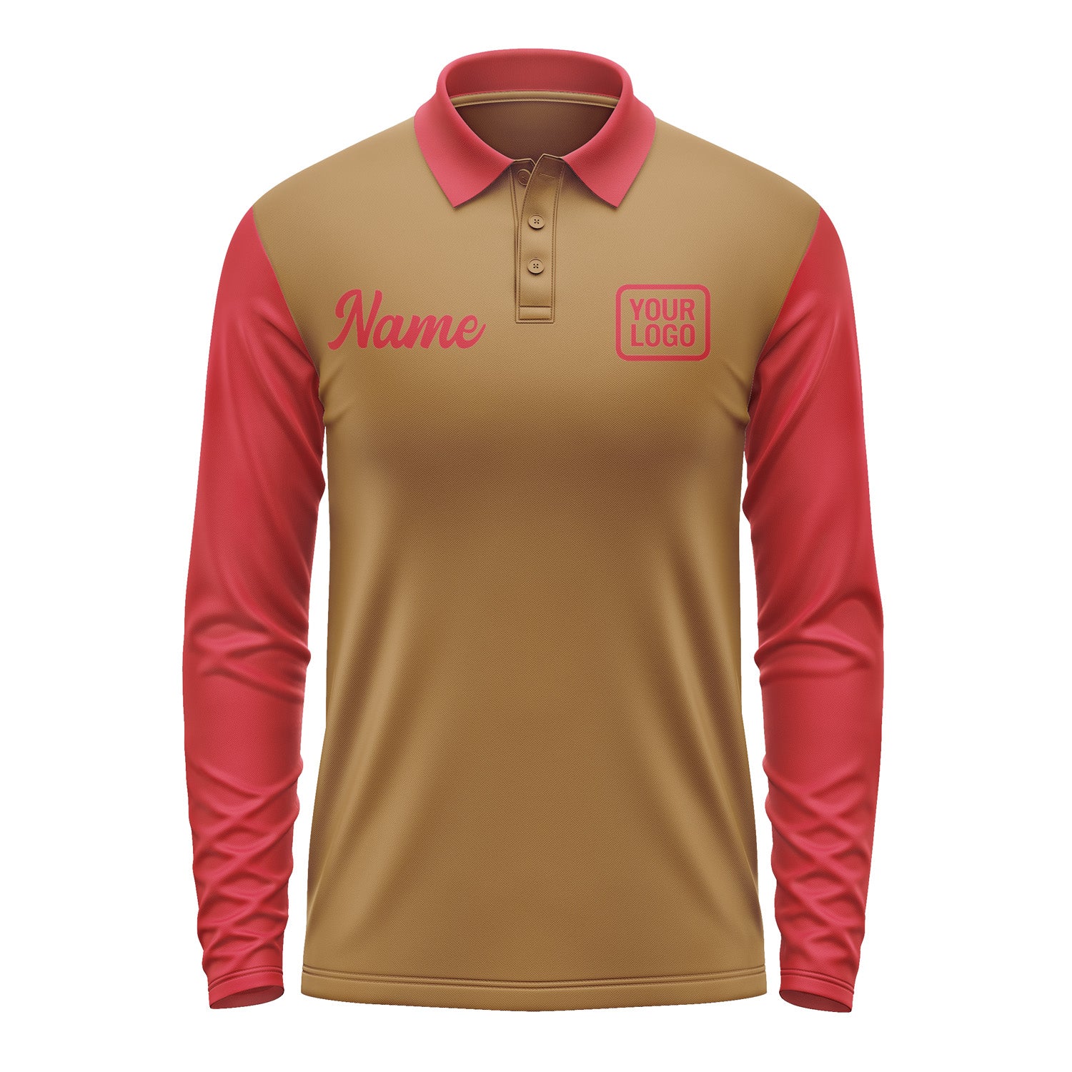 Custom Khaki Red Long Sleeve Polo Shirt Pl221414B114
