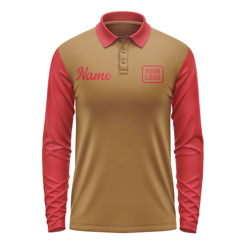 Custom Khaki Red Long Sleeve Polo Shirt Pl221414B114