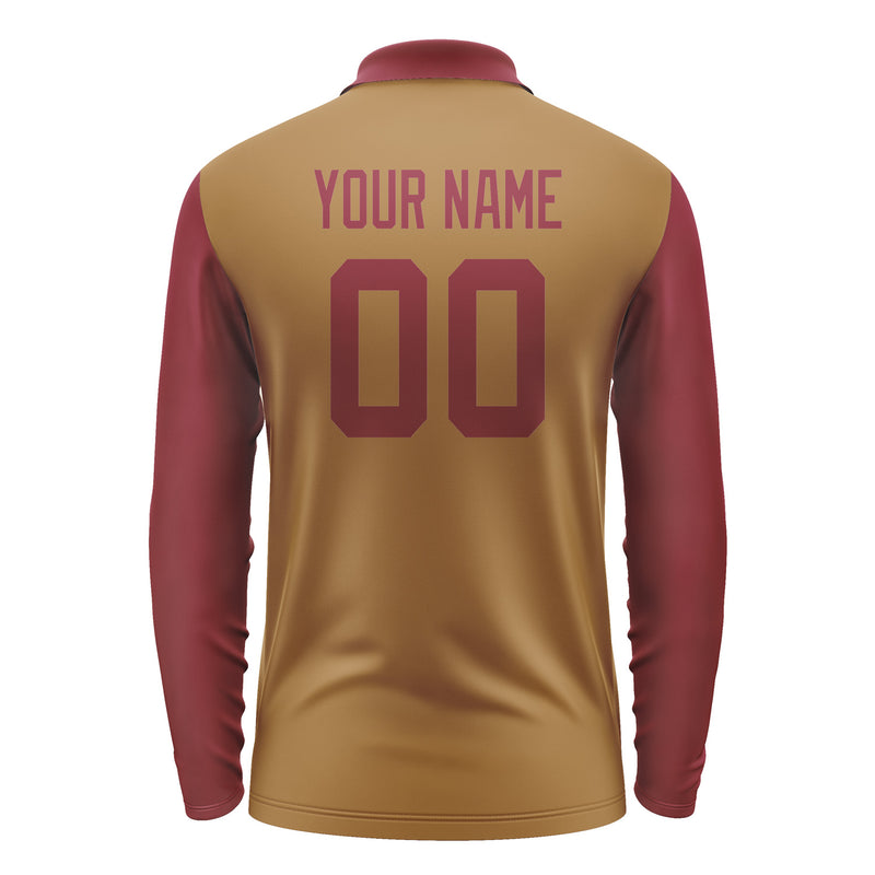 Custom Khaki Crimson Red Long Sleeve Polo Shirt Pl221515B115