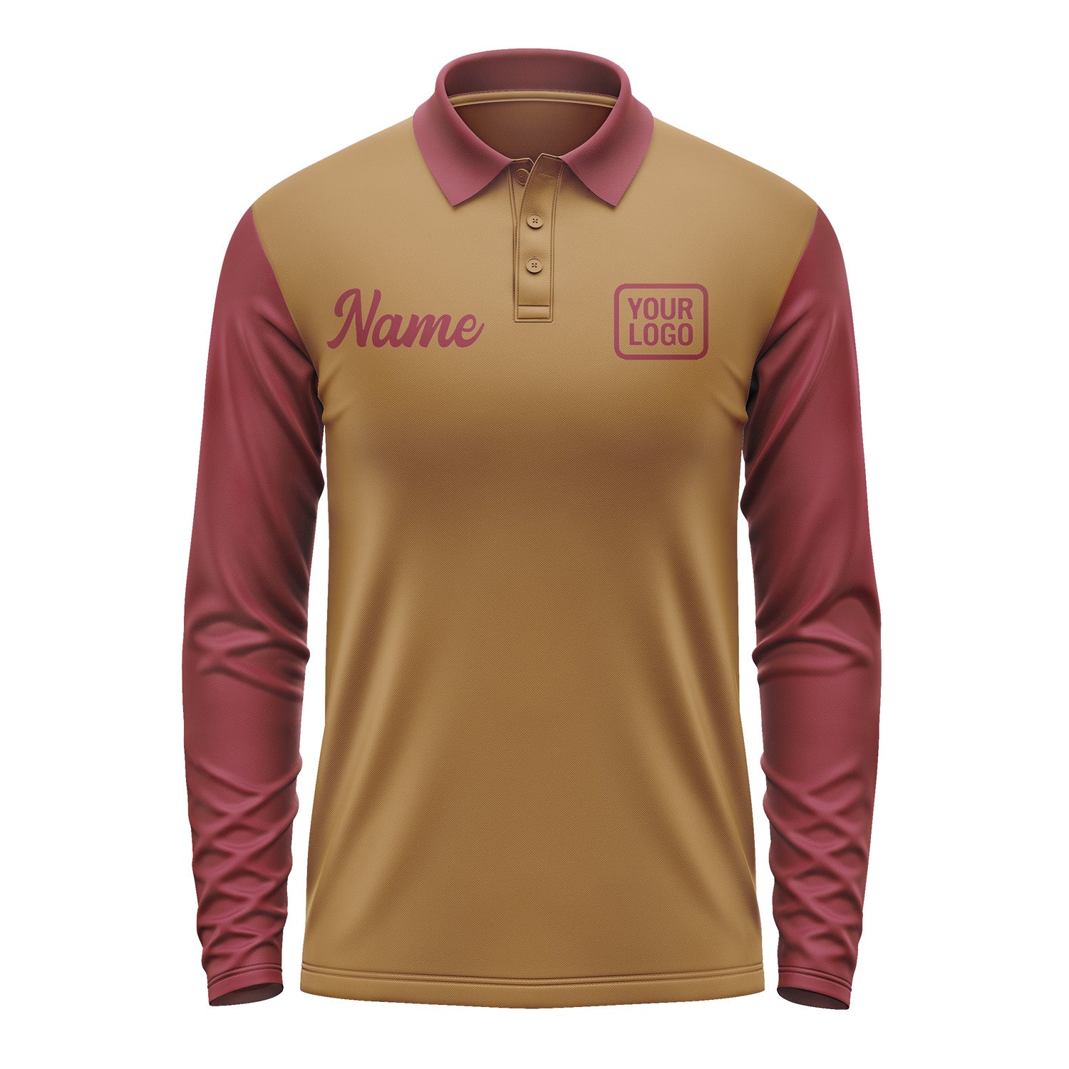 Custom Khaki Crimson Red Long Sleeve Polo Shirt Pl221515B115