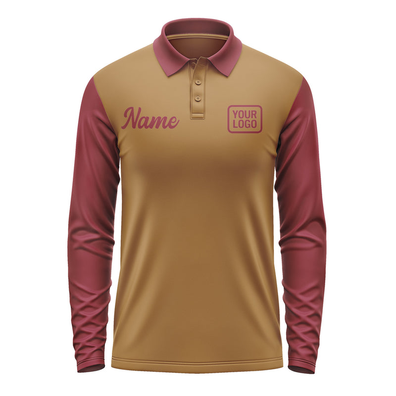 Custom Khaki Crimson Red Long Sleeve Polo Shirt Pl221515B115