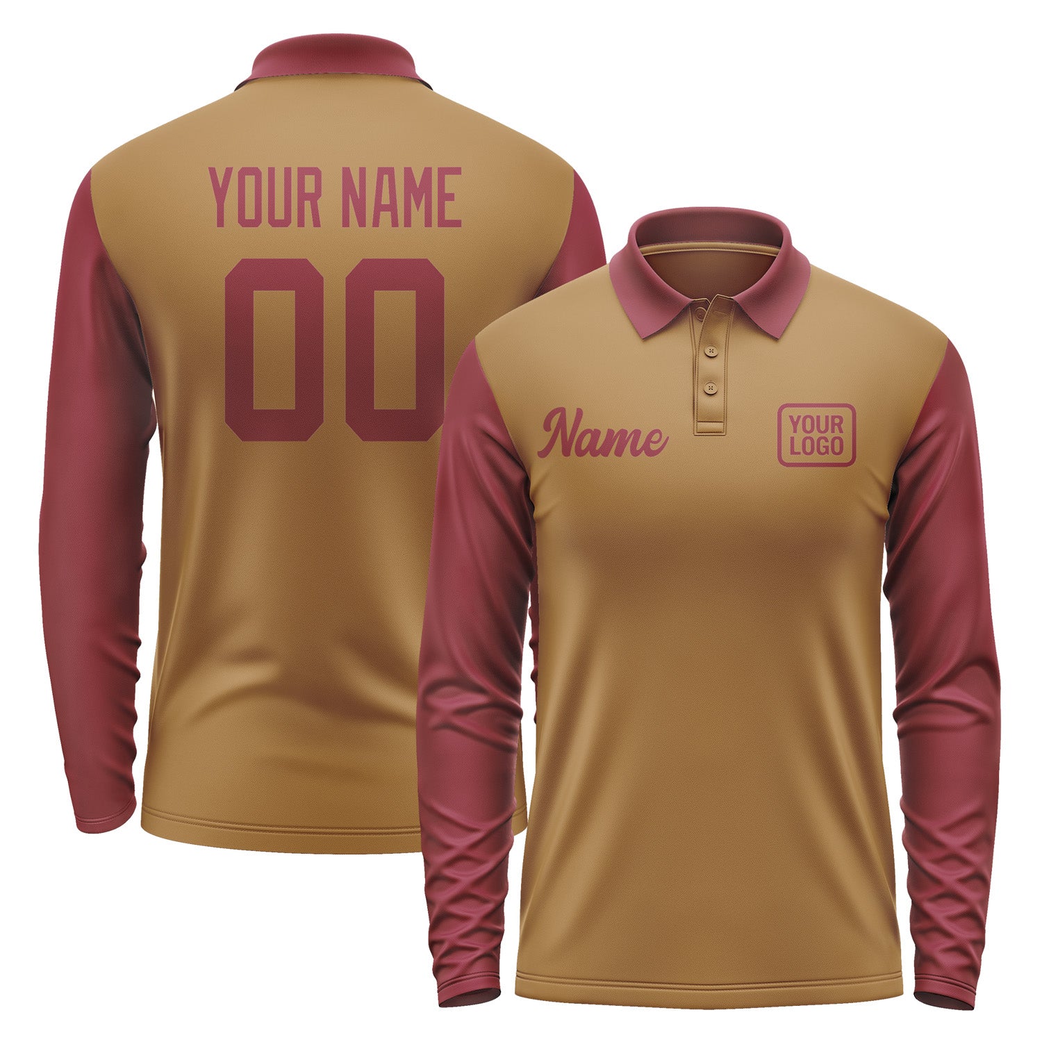Custom Khaki Crimson Red Long Sleeve Polo Shirt Pl221515B115