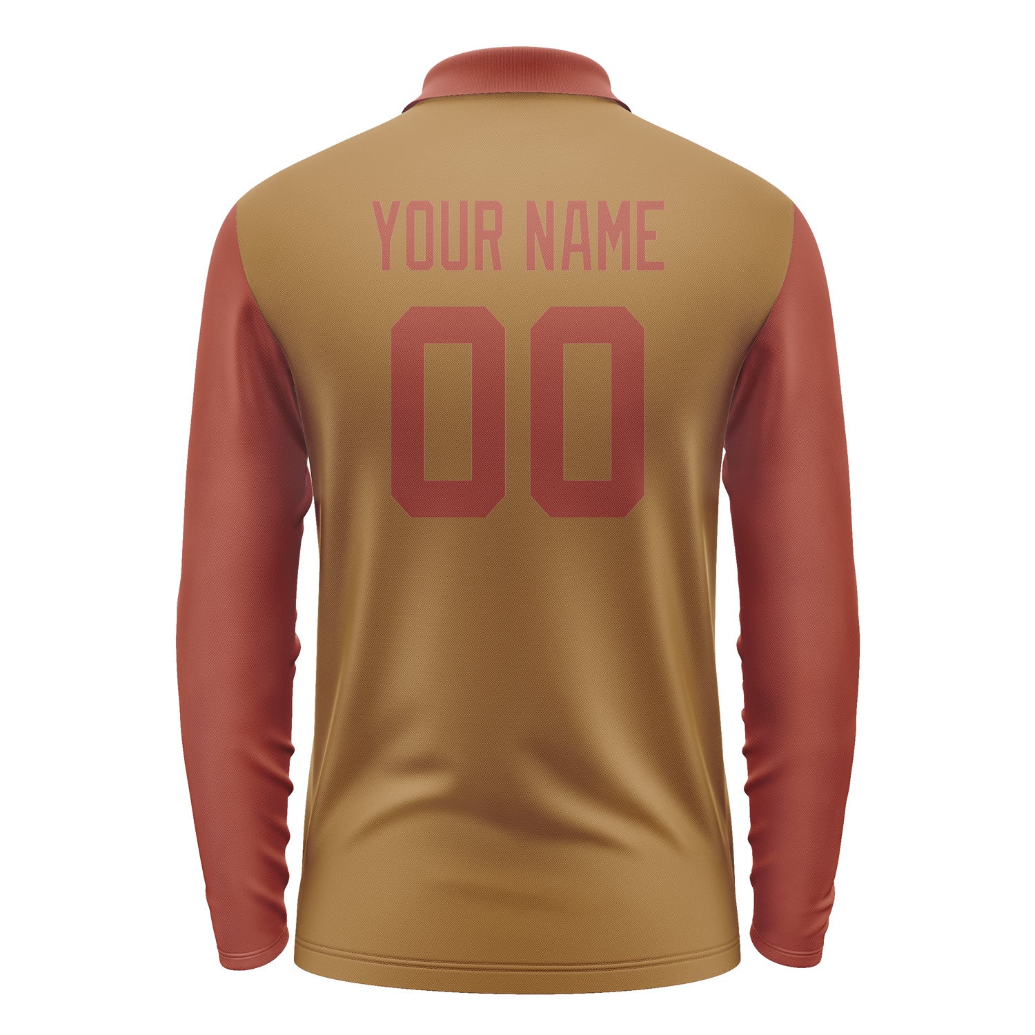 Custom Khaki Coral Red Long Sleeve Polo Shirt Pl221616B116