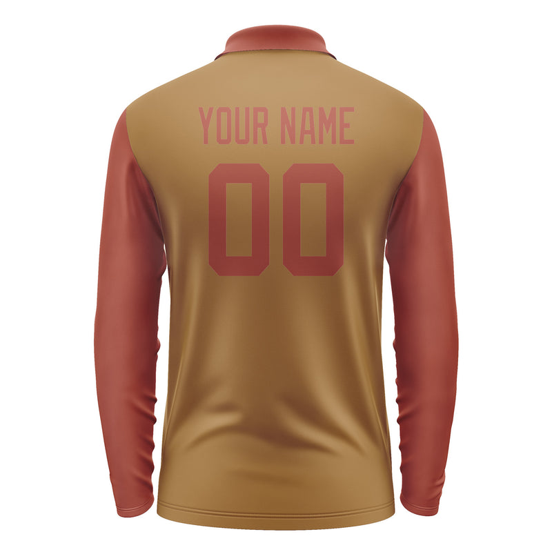 Custom Khaki Coral Red Long Sleeve Polo Shirt Pl221616B116