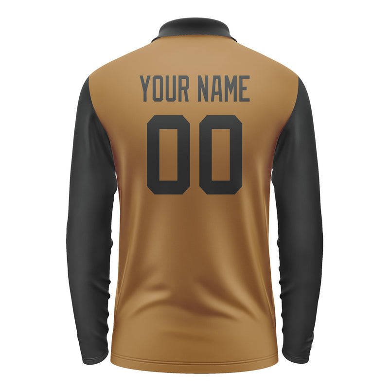 Custom Khaki Black Long Sleeve Polo Shirt Pl221717B117