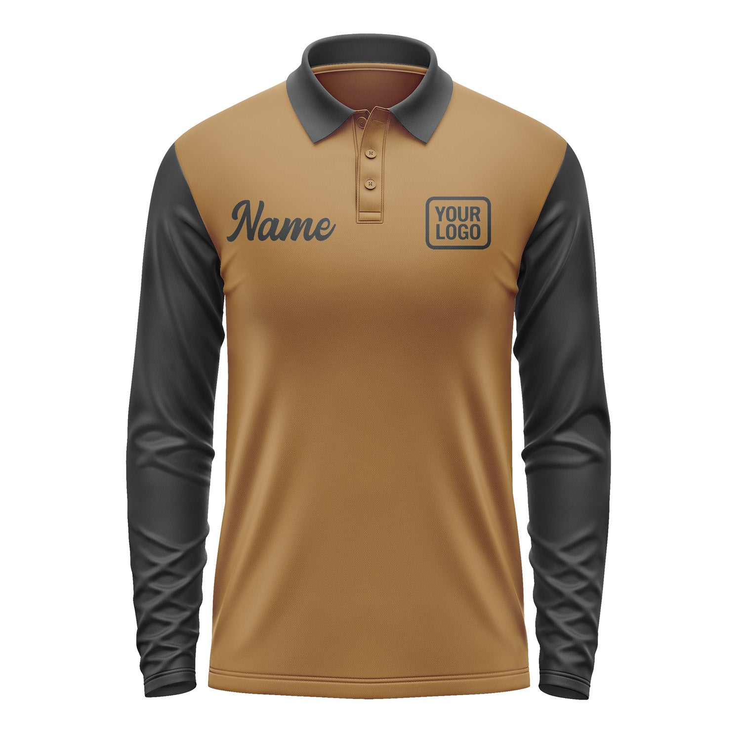 Custom Khaki Black Long Sleeve Polo Shirt Pl221717B117