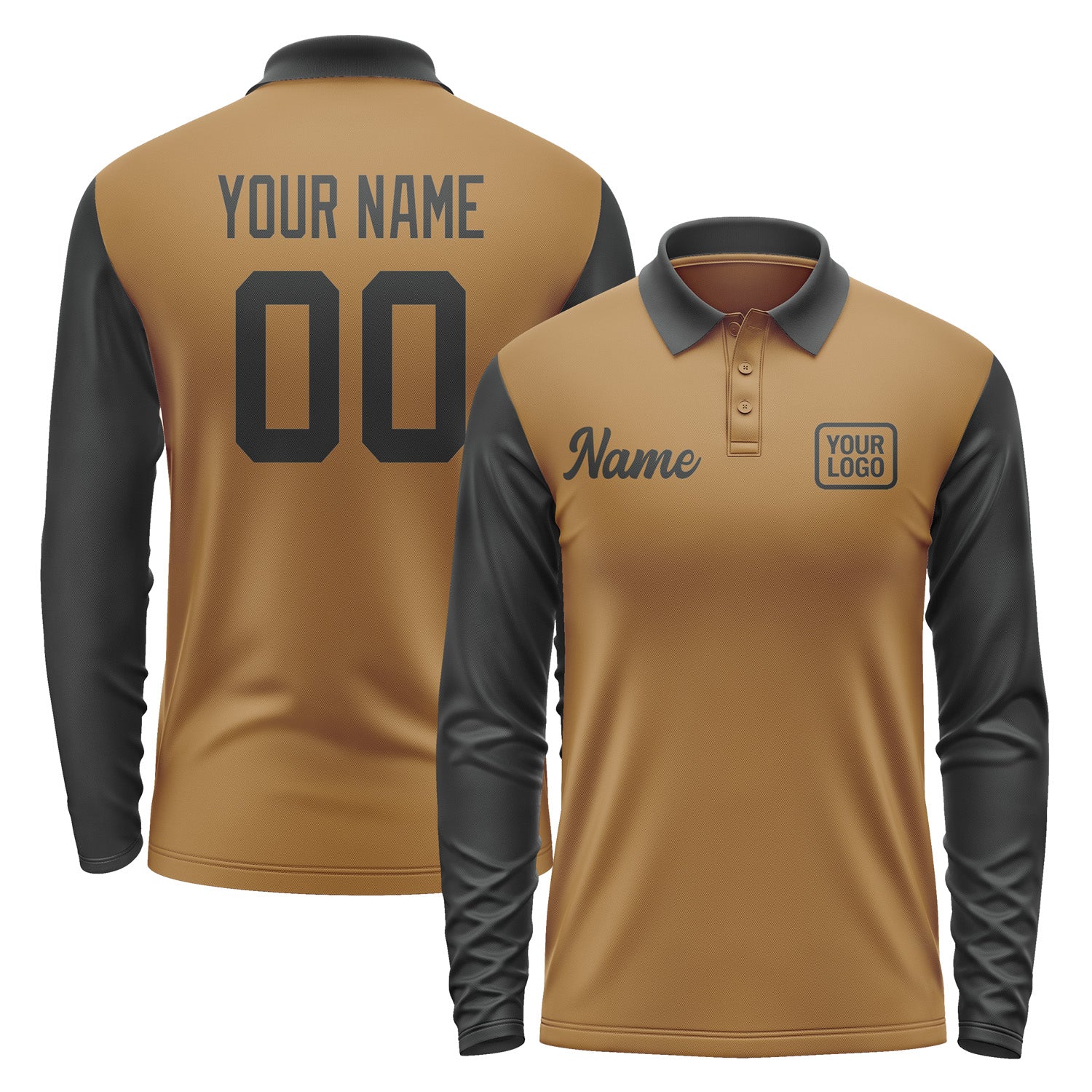 Custom Khaki Black Long Sleeve Polo Shirt Pl221717B117