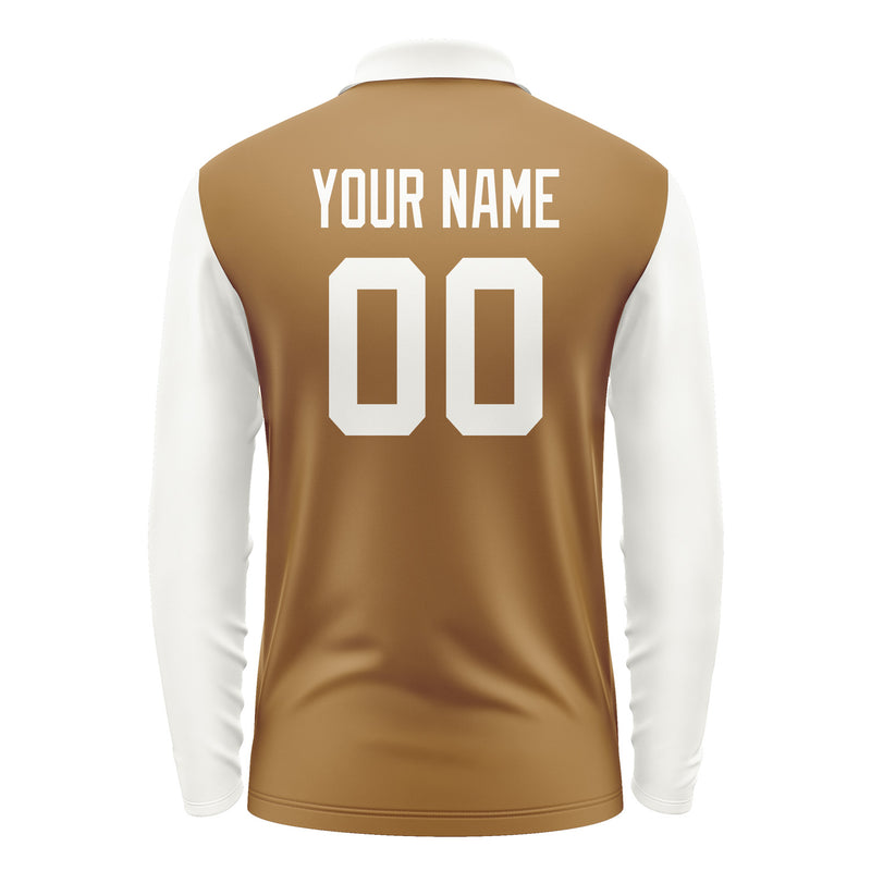 Custom Khaki White Long Sleeve Polo Shirt Pl221818B118